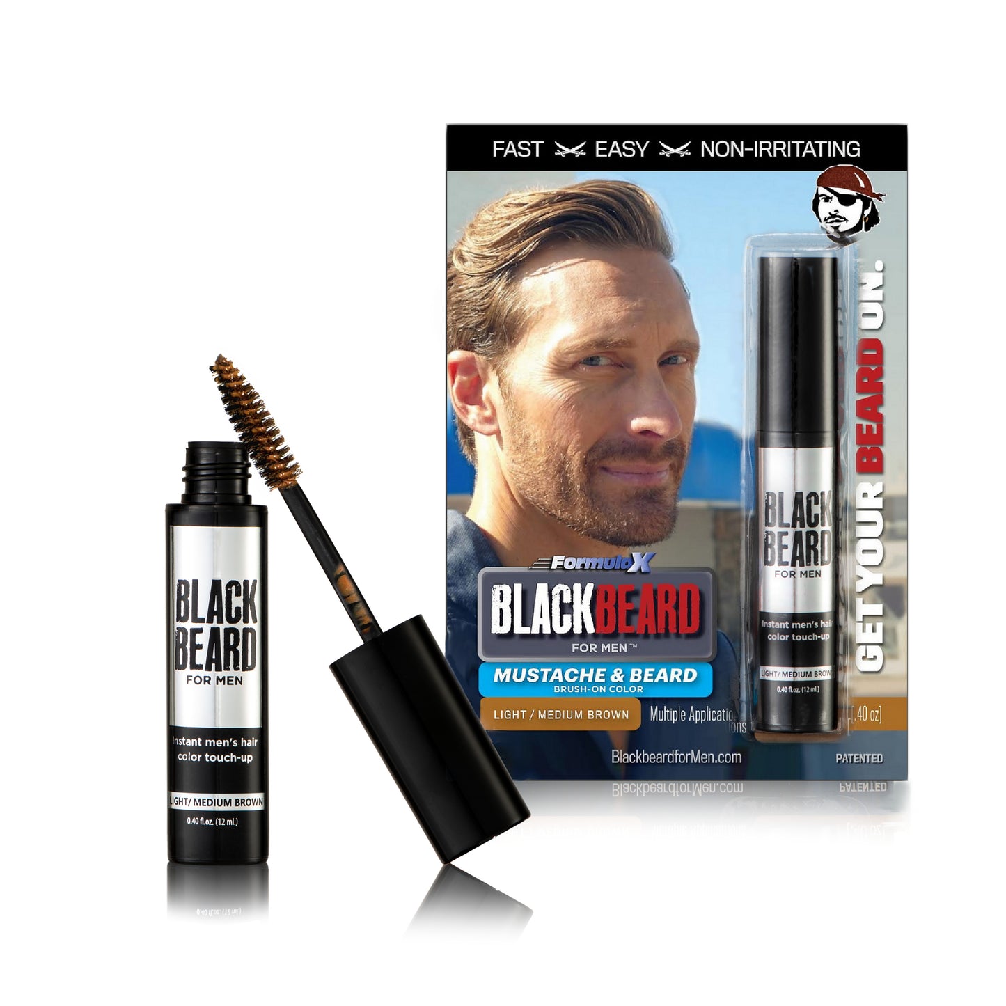 Blackbeard for Men Brush on Mustache & Beard Colour - Light/Medium Brown