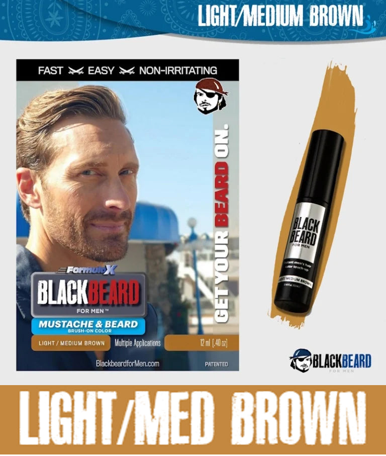 Blackbeard for Men Brush on Mustache & Beard Colour - Light/Medium Brown
