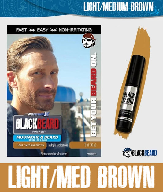 Blackbeard for Men Brush on Mustache & Beard Colour - Light/Medium Brown